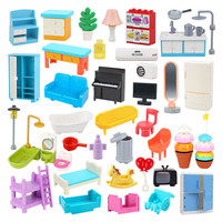 Big Building Blocks Doll House Parts Kitchen Bedroom Bathroom Living Room Sofa Bunk Bed Piano Lamp Compatible Large Bricks Toys