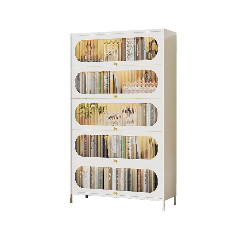 

Children's Home-Used Storage Cabinet with Dust-Proof Flip Cover Iron Bookcase Doors Living Room Display Rack for Pot Storage