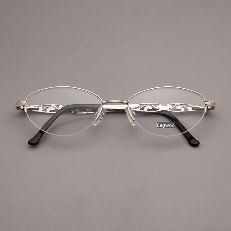 Metal Designed Women  Eyeglass Frame Spring Temple Cat Eye Half Rim Good Looking Prescriptioin Frame Medium Size 52mm Wide