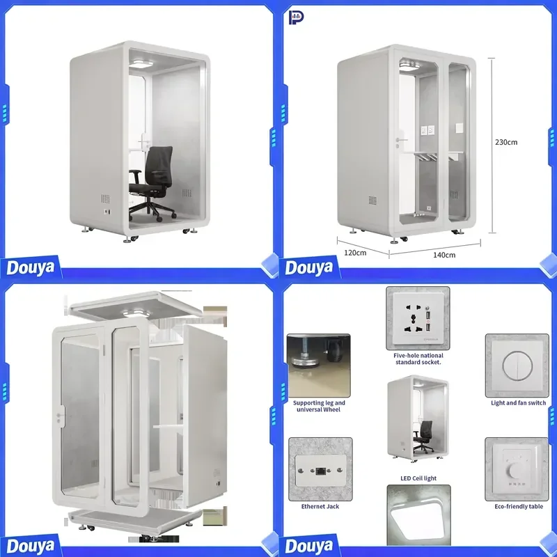 PYinC Single Private Work Movable Office Pod Silent Soundproof Computer Desk with Private Space