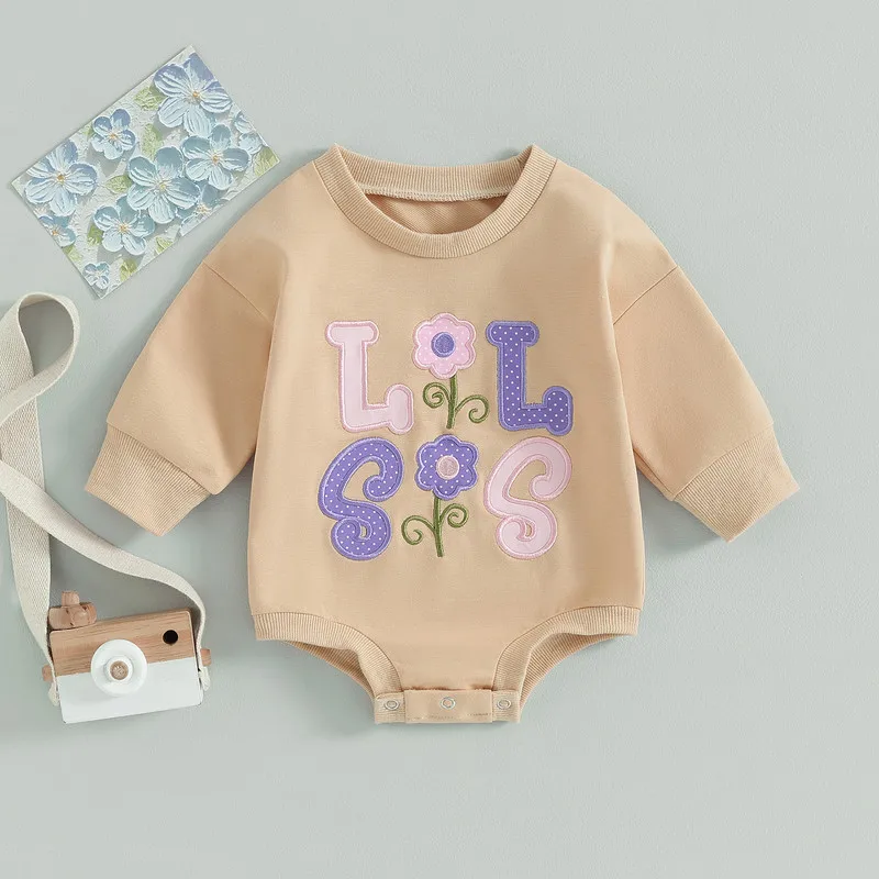 Newborn Baby Girl Clothes Spring Autumn Bodysuit Long Sleeve Embroidery Letters Flower Jumpsuit for Kids Infant Baby Clothing