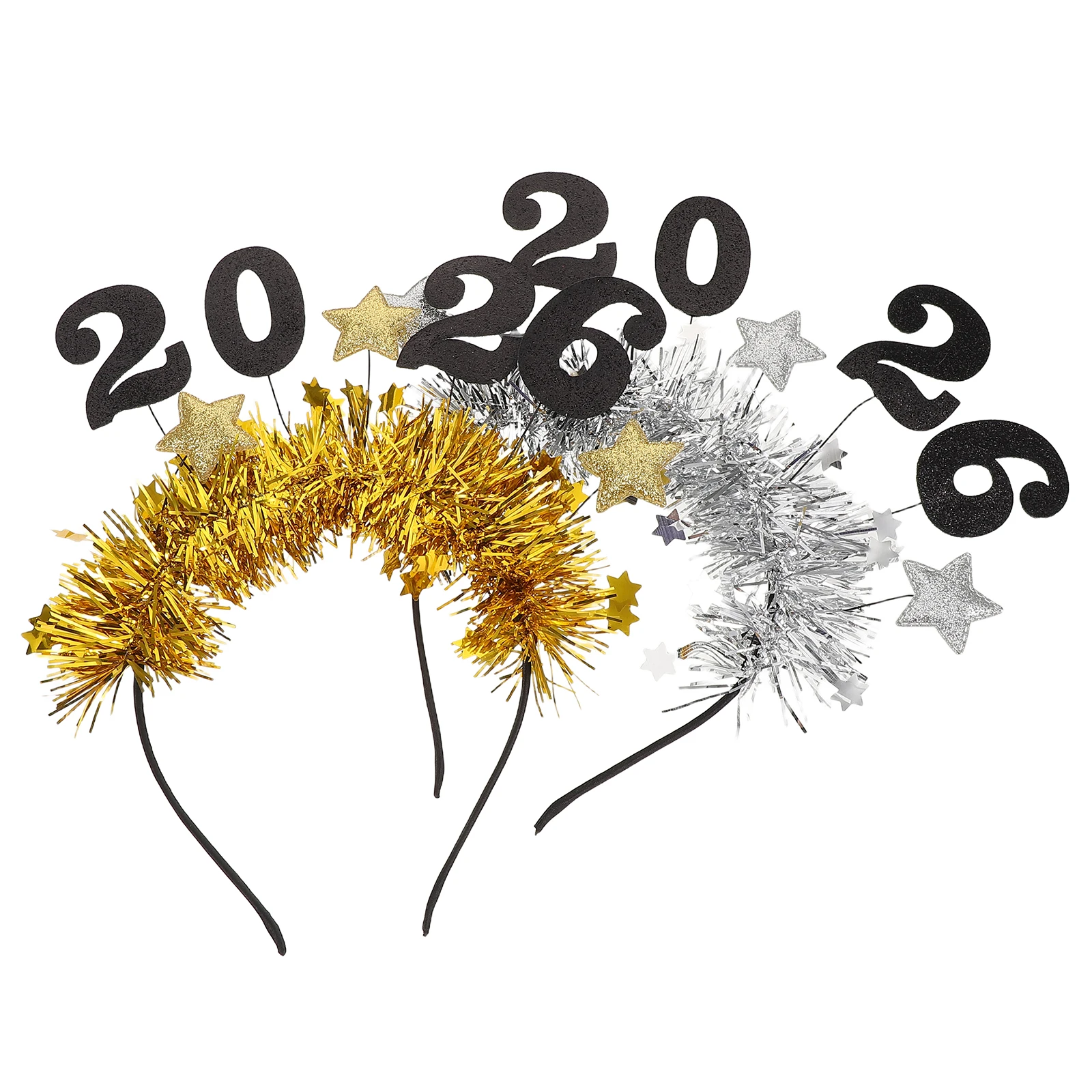 

2pcs 2026 New Year Headband Glitter Star Hair Hoop Festive Party Supplies For Holiday Christmas Eve Celebration Decoration