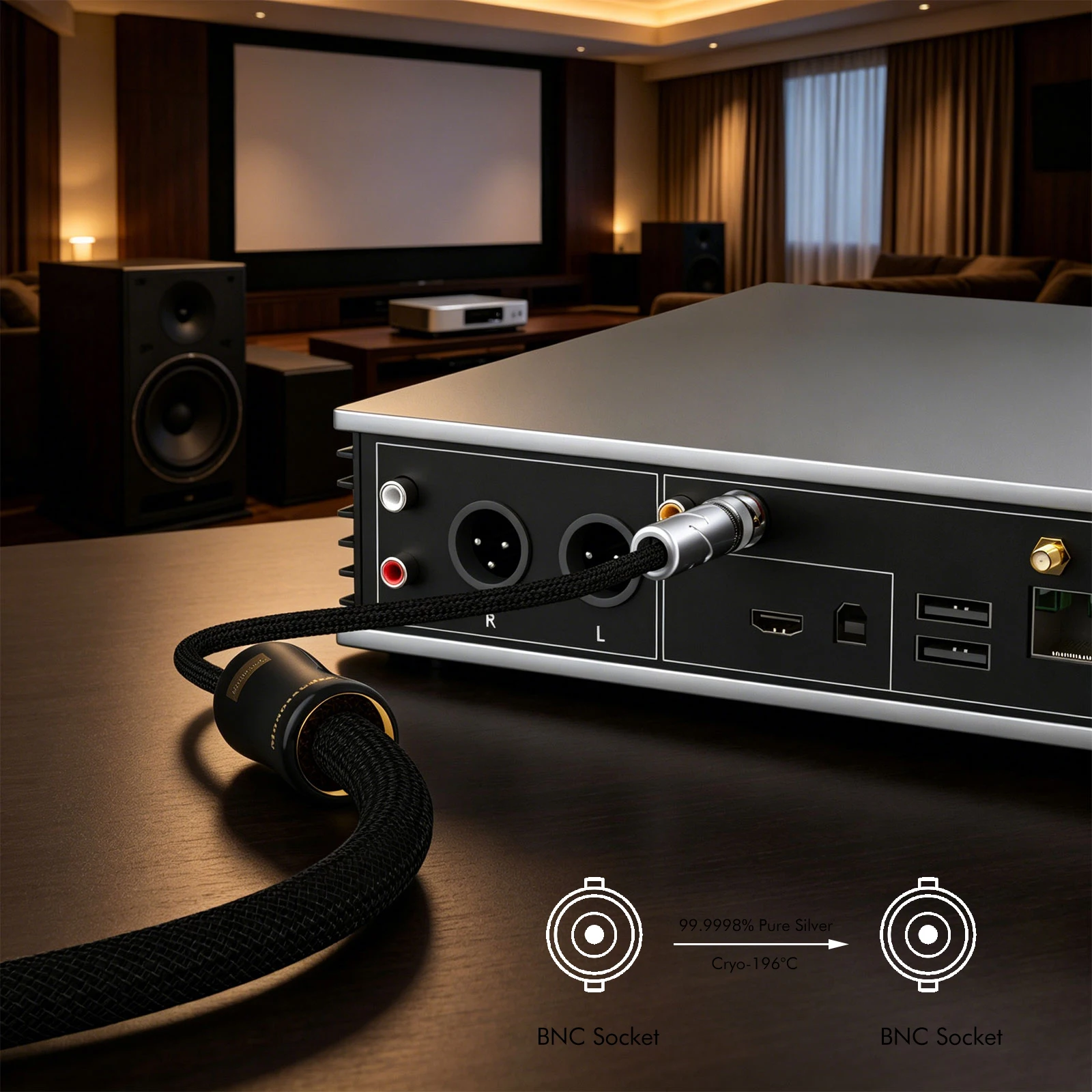 Monosaudio Pure Silver BNC/RCA/XLR/CAT8 Coaxial Cables for Hi-End Devices Home Stereo System