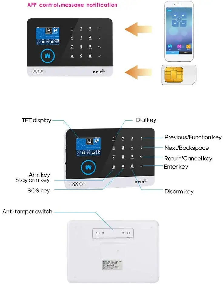 WiFi+GSM Home Alarm System Dual Network Alarm Controller 2.4" TFT LCD Touching Display WireLess Home Security System Support APP