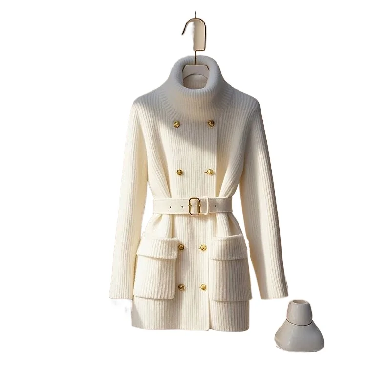 Fall and Winter 2026 Unique Super-good-looking Waist Top Lazy High-end Small Fragrance White Knitted Sweater Jacket Temperament