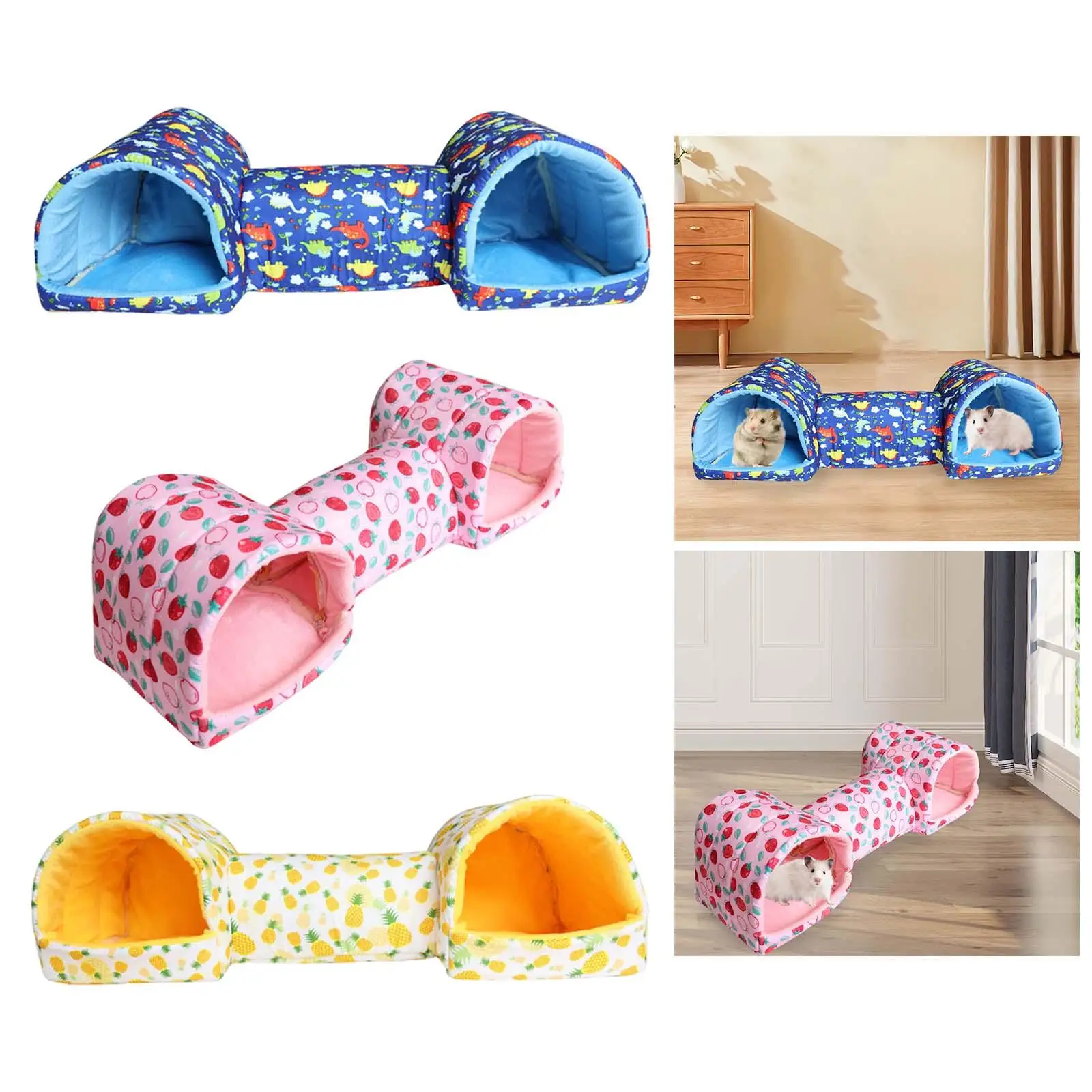 Guinea Pig Tunnel and Bed Entertainment Cage Accessories Corner Tunnel Sleeping Hamster Hideout for Mice Chinchilla Small Pets