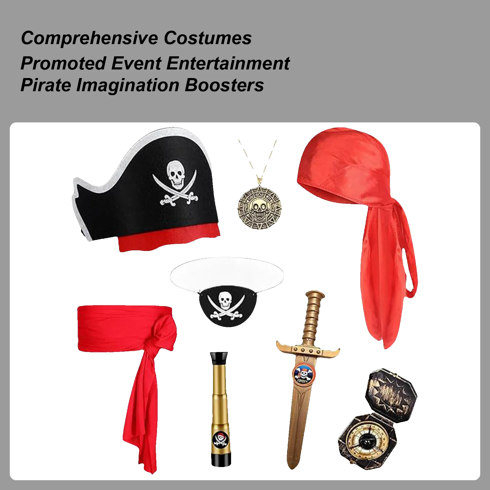

Kids Pirate Accessories Boys Pirate Costume Headgear Hat Skull Design Face Cover Halloween Set for Renaissance Stage Performance