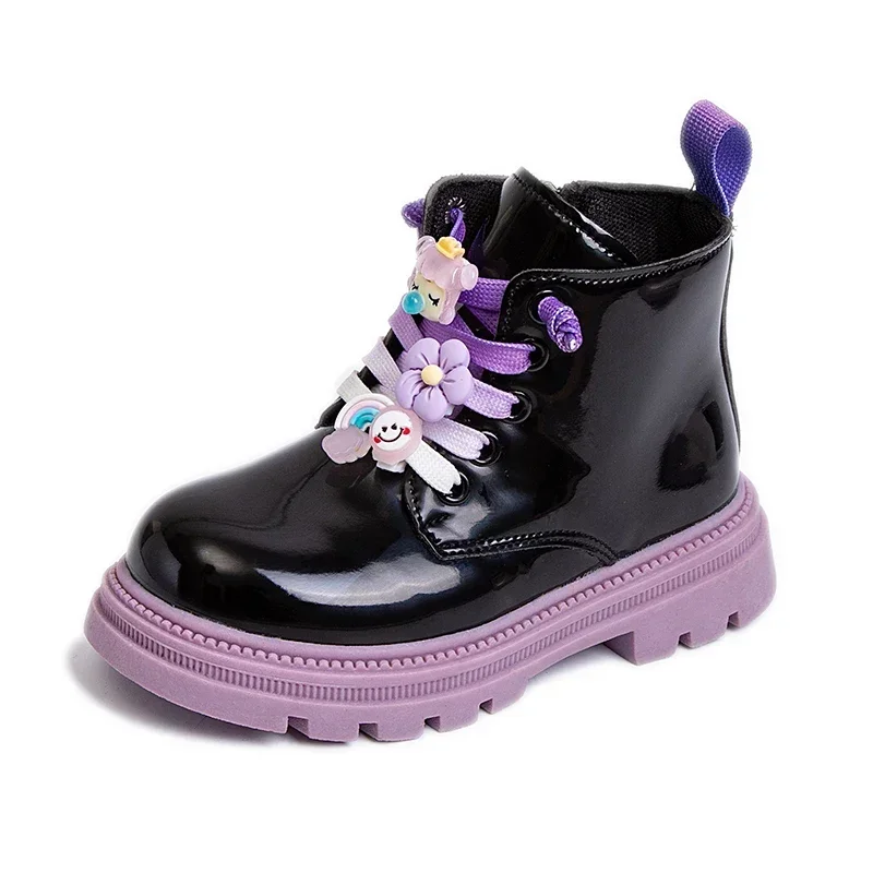 Winter Children Shoes Girls Boots Leather Cartoon Rabbit Kids Plush Sneaker Fashion Non-slip Cute Flat Ankle Boot Girls Sneaker