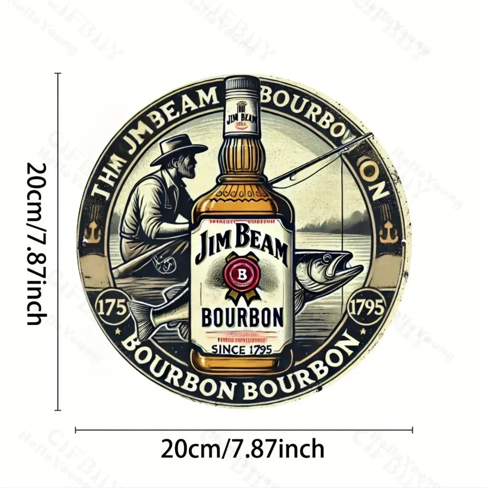 "علامة معدنية مستديرة من الألومنيوم مكونة من قطعة واحدة من جيم بيم فينتاج. لوحة فنية جدارية متينة، هدية مثالية للمساحات المتعددة، في الداخل أو الخارج." #2