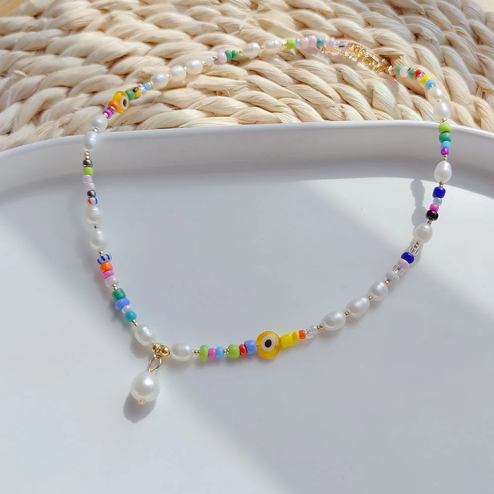 

Rice bead necklace Pendant Pearl Eye Bohemia Hand weaving Pattern Adjustable Female Fashion Simplicity Beaded necklace