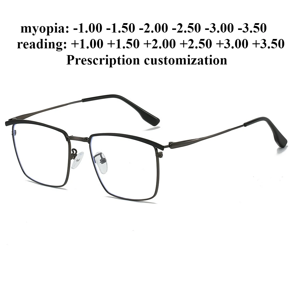 

53-18Men Full-frame Rectangular Business Eyebrow Frame Anti-blue Light Reading Glasses Myopia Degree Prescription Customization
