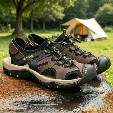 

Summer Men's Sandals Fashion Outdoor Hiking Shoes Light Breathable Non-slip Sneakers 38-48 Classic Genuine Leather Sandals
