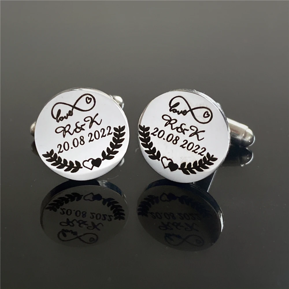 Custom Engraved Groom Shirt Cufflinks Wedding Gifts Name Lettering Personalized Best Men Cuff links Buttons Groomsmen Jewelry