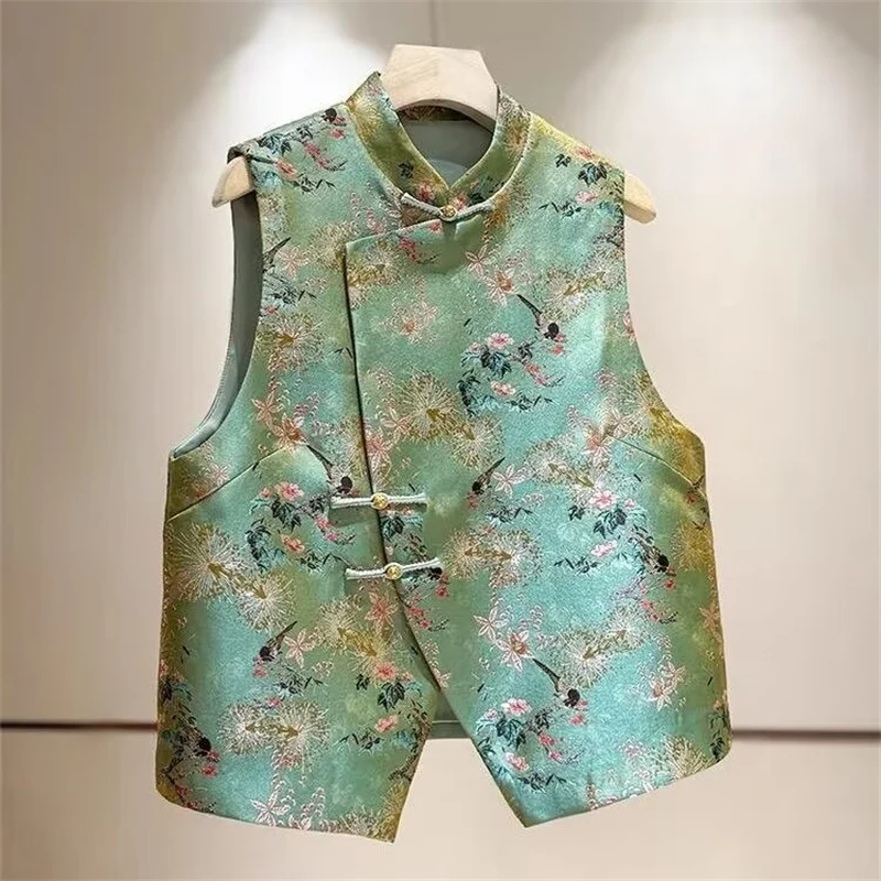 Women's Jackets Chic High-end Vest Jacket Women's Spring Classic Buckle Vest Round Neck Buckle Tang Suit Jacket Sleeveless Coat