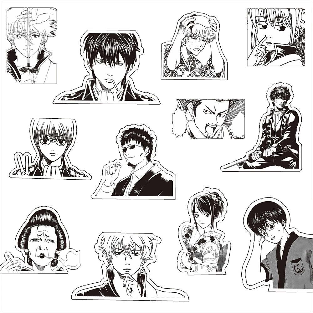 

10/30/80pcs GINTAMA Funny Anime Stickers Black White Manga Sticker Laptop Phone Luggage Sakata Gintoki Kagura Cartoon Decals Toy