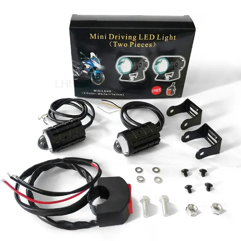 1 Set Motorcycle Spotlight Headlamp Led Two-Color Small Steel Gun Far And Near Integrated Waterproof Super Bright 12-80V