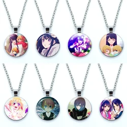 Hot Anime OSHI NO KO Necklace Hoshino Ai Akuamarin Rubii Sarina Gorou Glass Cabochon Pendant Silver Gold Color Chain Necklaces
