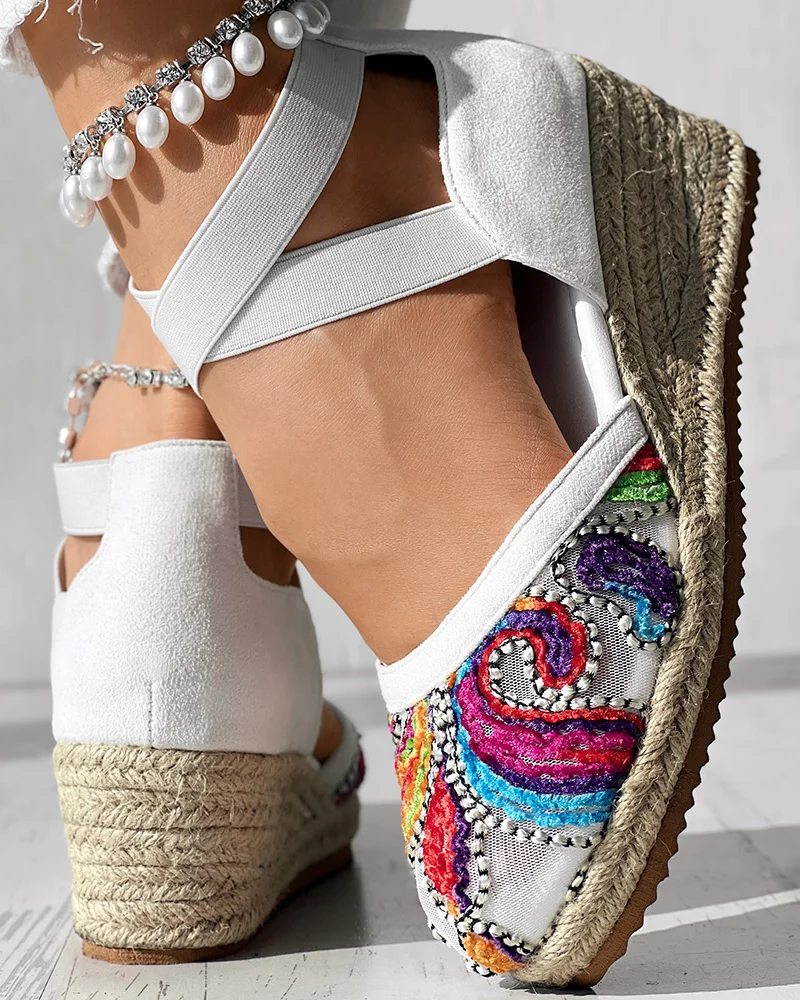 Women's Shoes 2025 Spring Summer Latest Colorful Closed Pointed Toe Elastic Strappy Wedges Shoes Comfortable Wedge Pumps Shoes