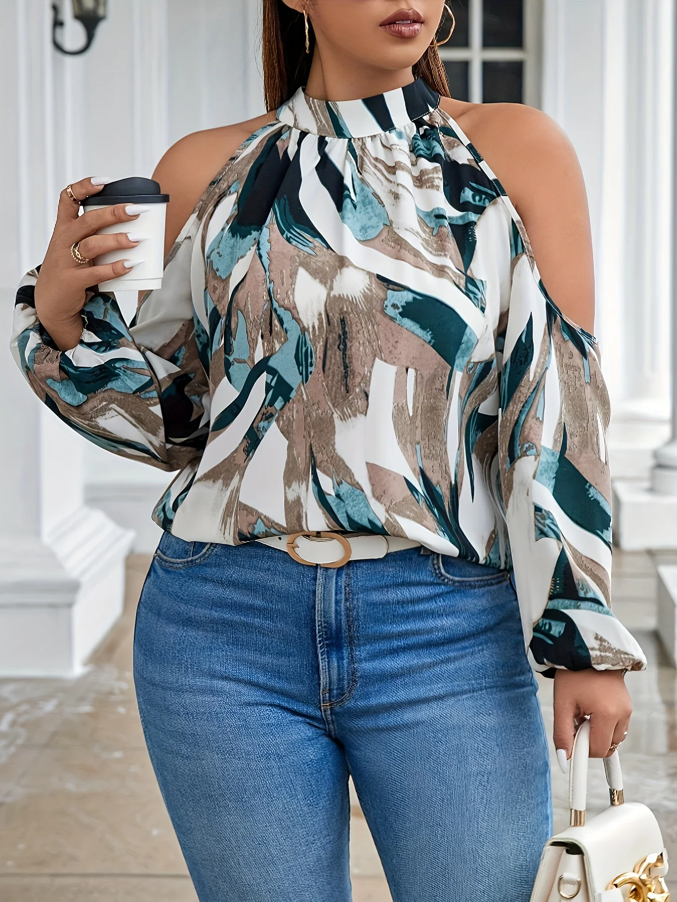 Plus Size Spring Autumn Women Elegant Halter Shirt Casual Fashion Office Lady Off the Shoulder Long Sleeve Tops