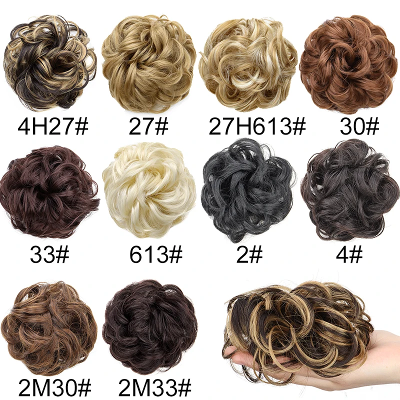 Moño Sintético Despeinado, Chignon, Donut, Rubio, Marrón, Almohadilla Elástica, Cuerda de Pelo, para Mujeres 2