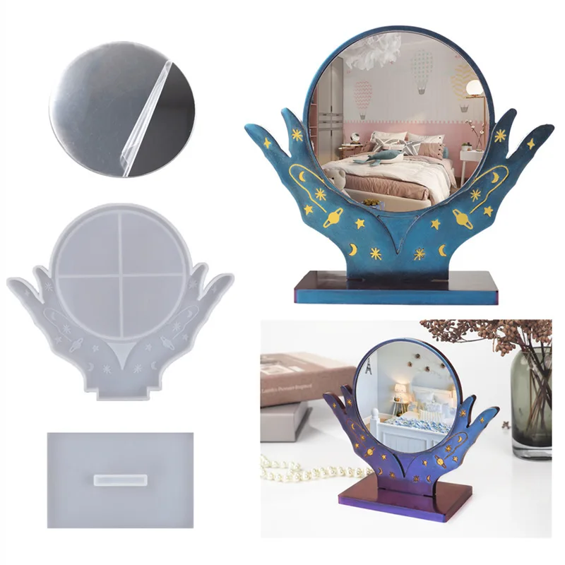 DIY Crystal Resin Mould Glue Holding Makeup Mirror Desktop Mirror Silica Gel Mirror Mold Base Lens Set Wholesale