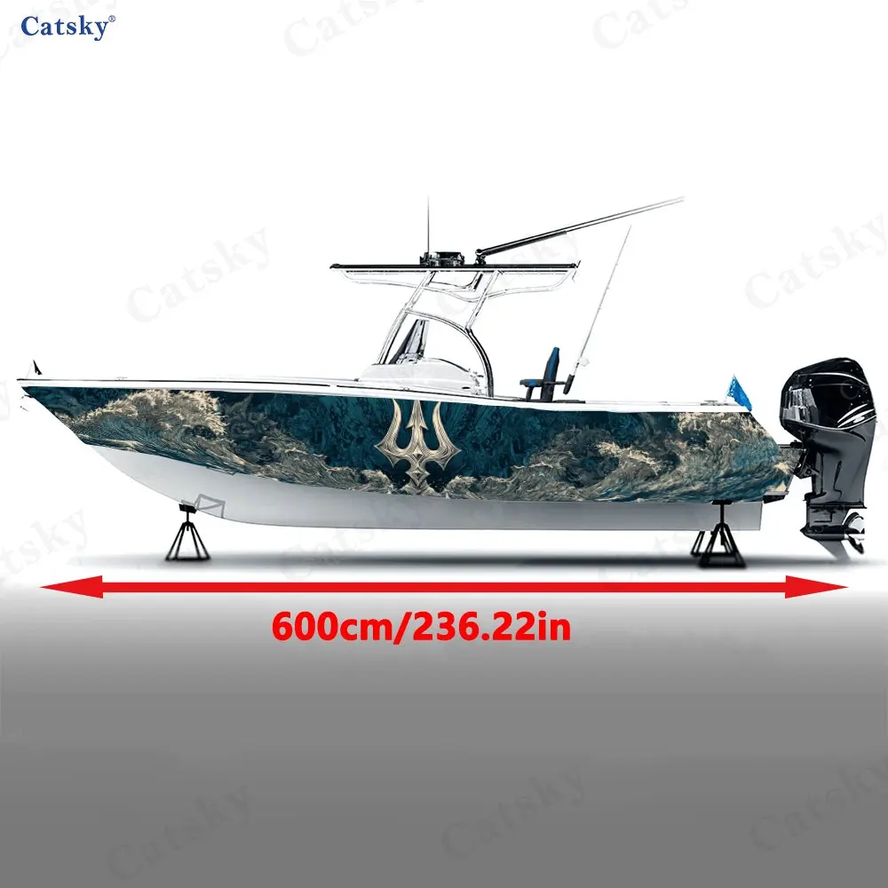Ancient Nautical Compass & Wave Boat Stickers, PVC Waterproof Vinyl Wrap Decals for Fishing Boats, Durable and Stylish Design