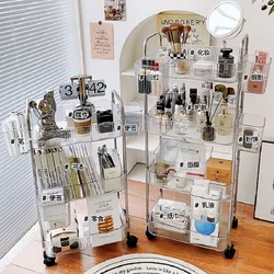 Kitchen Transparent Storage Rack Trolley Cosmetics Kitchen Bathroom Bedroom Multi Storey Snacks Storage with Wheels Small Cart