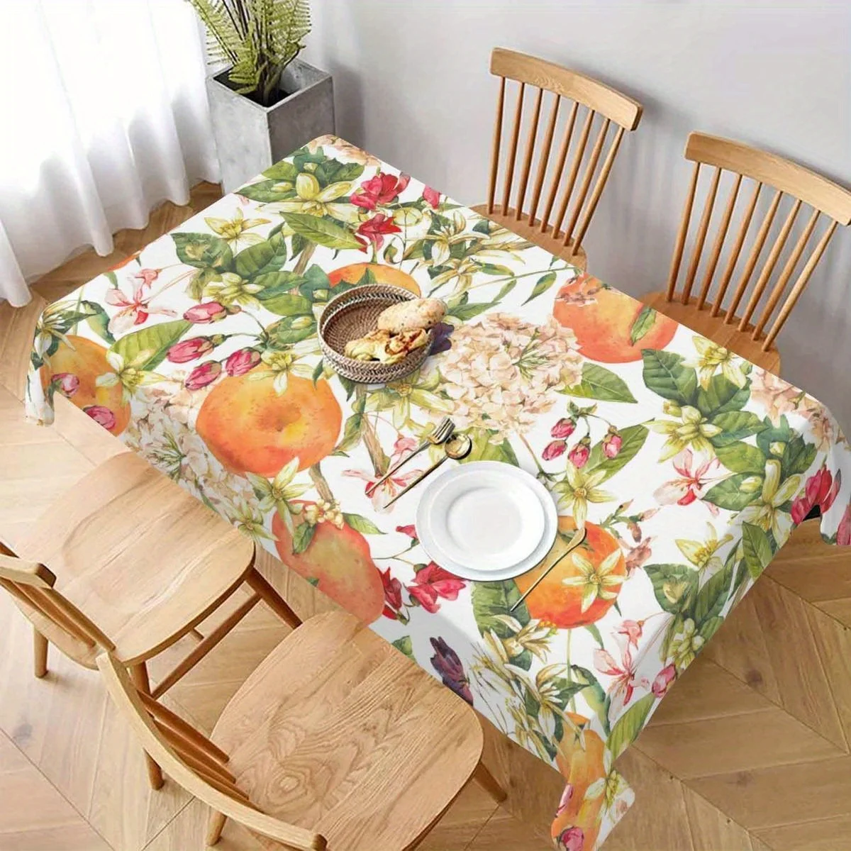 A Fruit And Floral Themed Tablecloth Suitable for Country Style, Available in Multiple Sizes for Tables Seating 4 to 12. Made of Washable Polyester, This Rectangular Tablecloth Is Perfect for Dining Tables, Coffee Tables, Parties, Camping