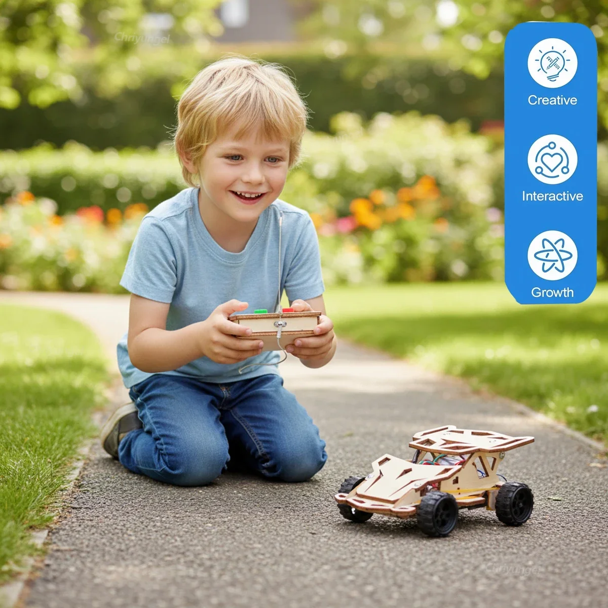 Kids Science Experiment Kit Wooden Wireless RC Buggy Car DIY Assemble STEM Educational Toy