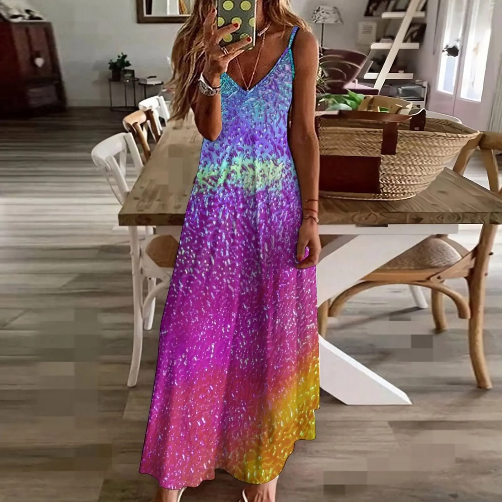 Schillerndes Regenbogen ärmelloses Kleid Damen Sommerkleider Cocktail kleider Kleidung für Frau Sommerkleid Frau 2024 trendy