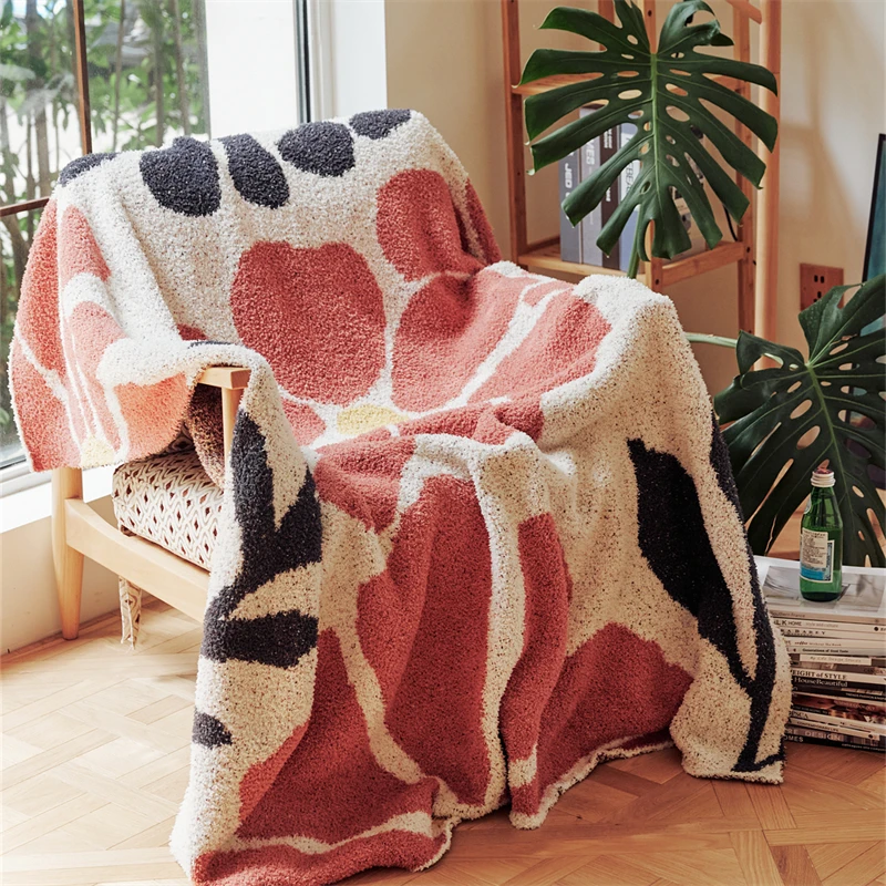 Soft Cozy Floral Blanket for Picnic Travel Bed Sofa, Microfiber Knitted Blankets, Downy Hairy Blankets, Home Decor 130*160