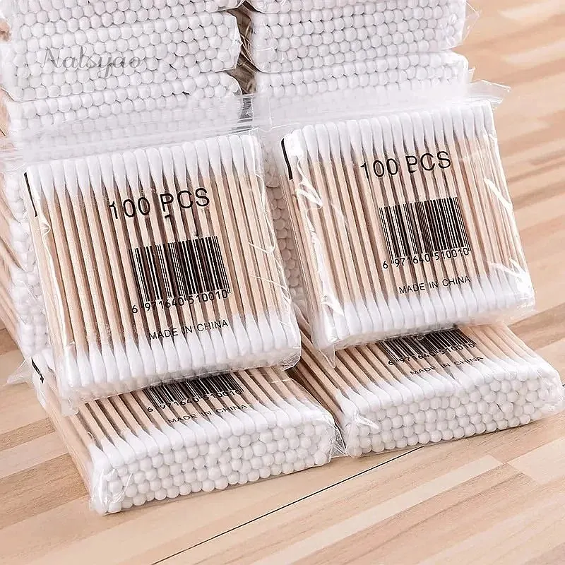 Wholesale 100Pcs Wooden Double-Ended Cotton Swabs Makeup Cleaning Disposable Medical Household Hygiene Ear Care