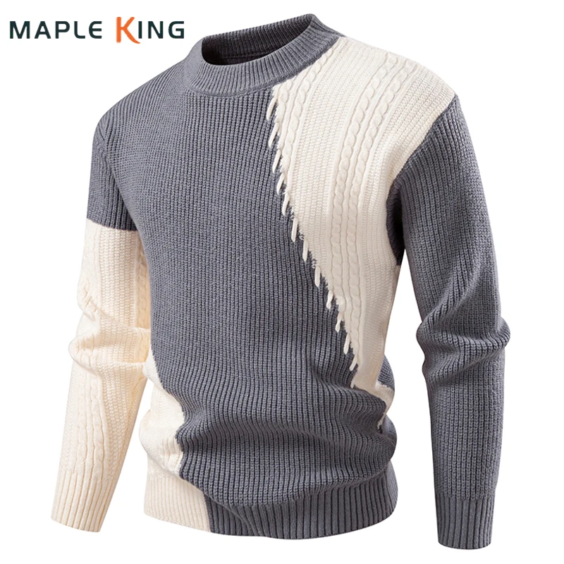 

Vintage Chompa Hombres Patchwork Color Fall Sweaters for Menswear Clothing Warm Luxus Pullover Knit Sweater Couple Pulls Homme