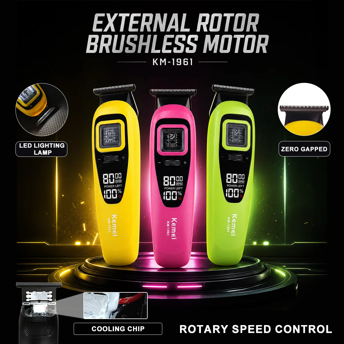 Kemei KM-1961 Electric Trimmer for Men DLC Blade 0mm 8000RPM External Rotor Brushless Motor Barber Shop Hair Trimmer Machine - view 2