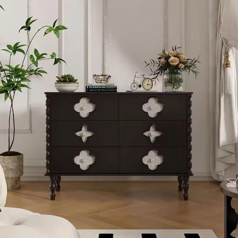 

French retro shell chest cabinet light luxury high-end sense of entry foyer porch cabinet bedroom solid wood wall drawer cabinet
