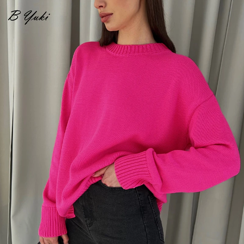 Blessyuki Oversized Knitted Cashmere Pullover Sweater Women 2023 New Basic Loose O Neck Soft Warm Sweaters Female Simple Jumper