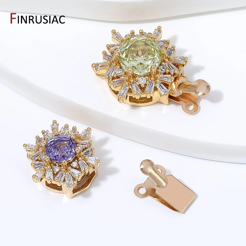 18K Gold Plated Brass Flower Insert Clasps,Multicolor Zircon 2 Holes End Clasps Connector For DIY Jewelry Making Accessories