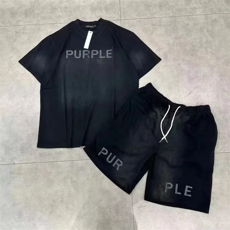 Short Hip Hop Délavé Violet pour Homme, Vêtement de dehors à la Mode, Haute Qualité, Été, 24SS