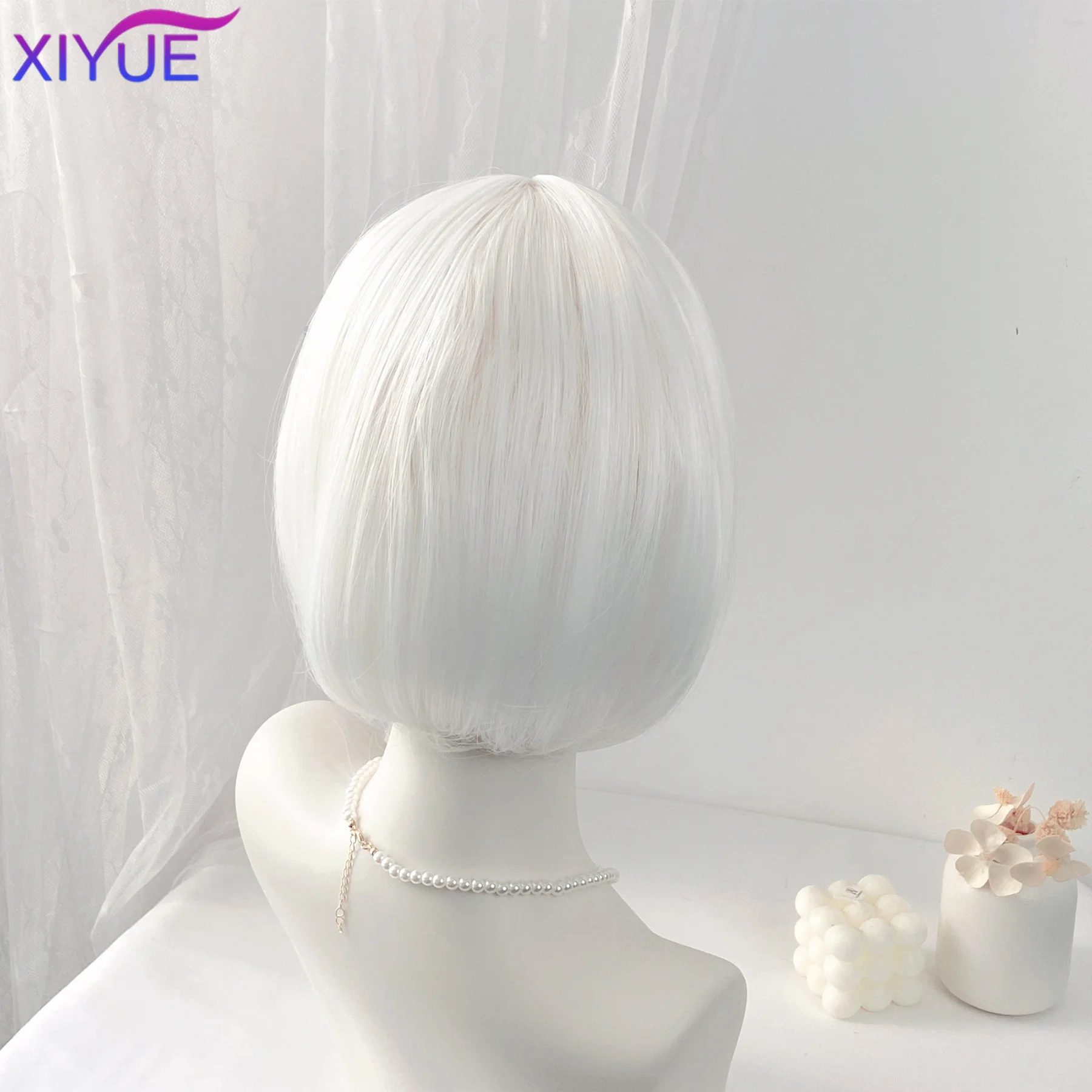 white Bob Synthetic wig Short straight hair with bangs Multi-colored Halloween cosplay daily wear high temperature silk wig
