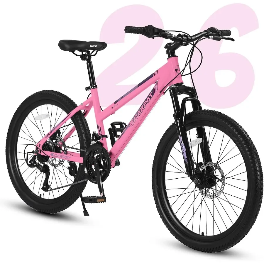 `24 Inch Women & Girls Mountain Bike, 21 Speed MTB, Steel Frame, Front Suspension Fork, Disc or V Brake Options, Stylish Adult Youth Bicycle`