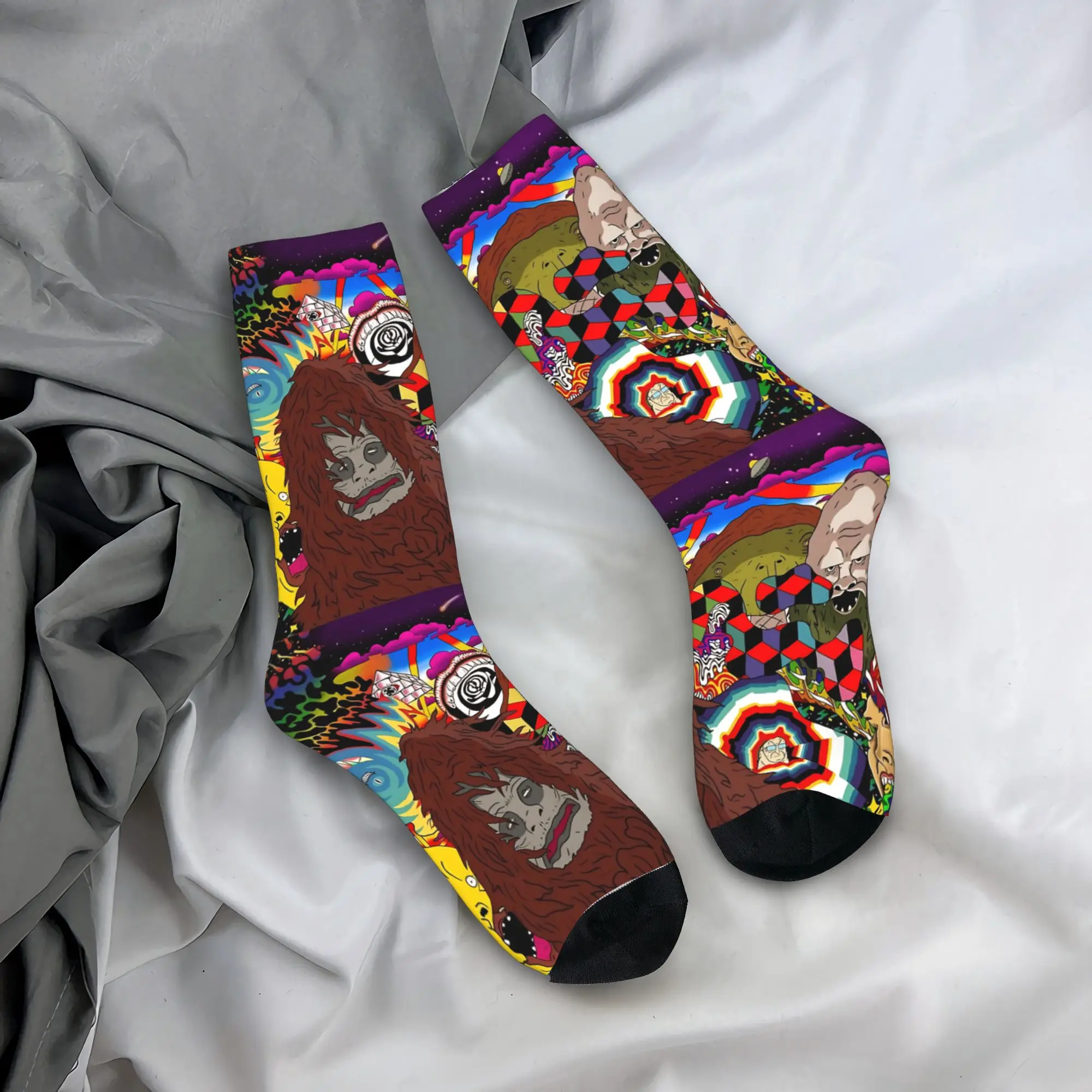 Meias masculinas para adultos, meias com estampa de paisagem, meias modernas de outono, meias macias impressas para skate, meias antiderrapantes