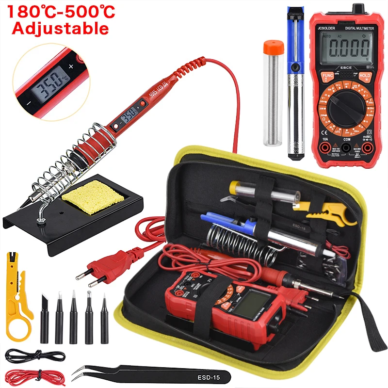 JCD 220V 110V 80W Electric Soldering iron LCD Adjustable Temperature Solder iron With quality soldering Iron Tips and kits 908S