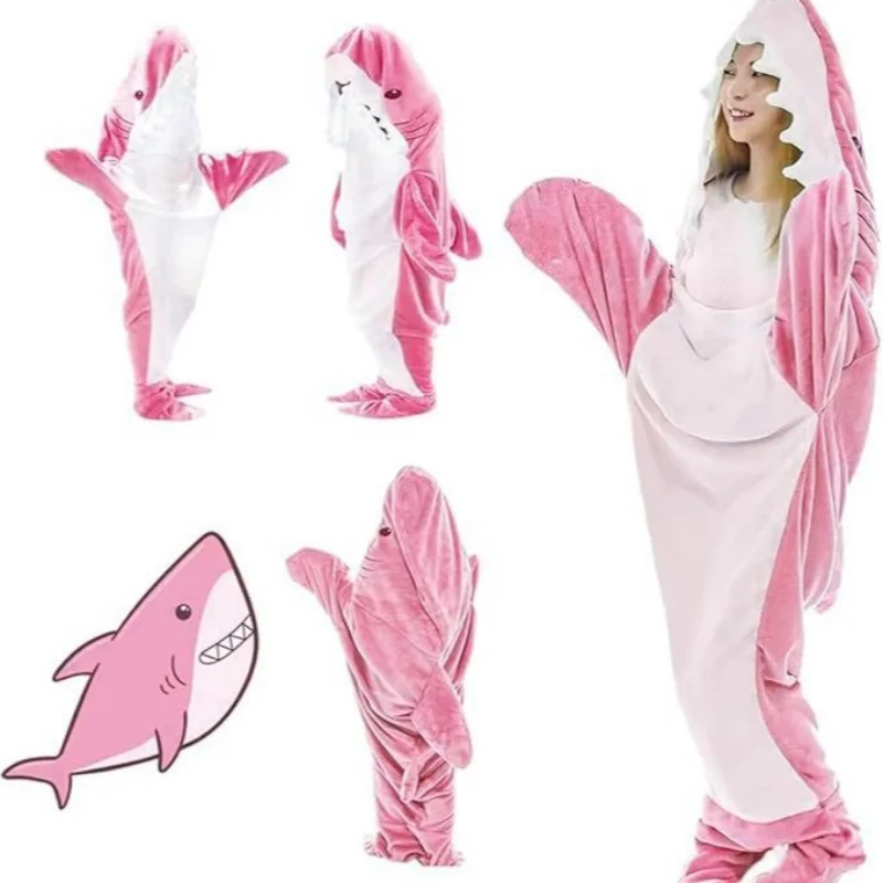 الكبار Homewear الكرتون القرش زوجين كيس النوم بيجامة مضحك القرش بطانية مقنعين الدافئة الفانيلا مضحك Homewear القرش نيسيي