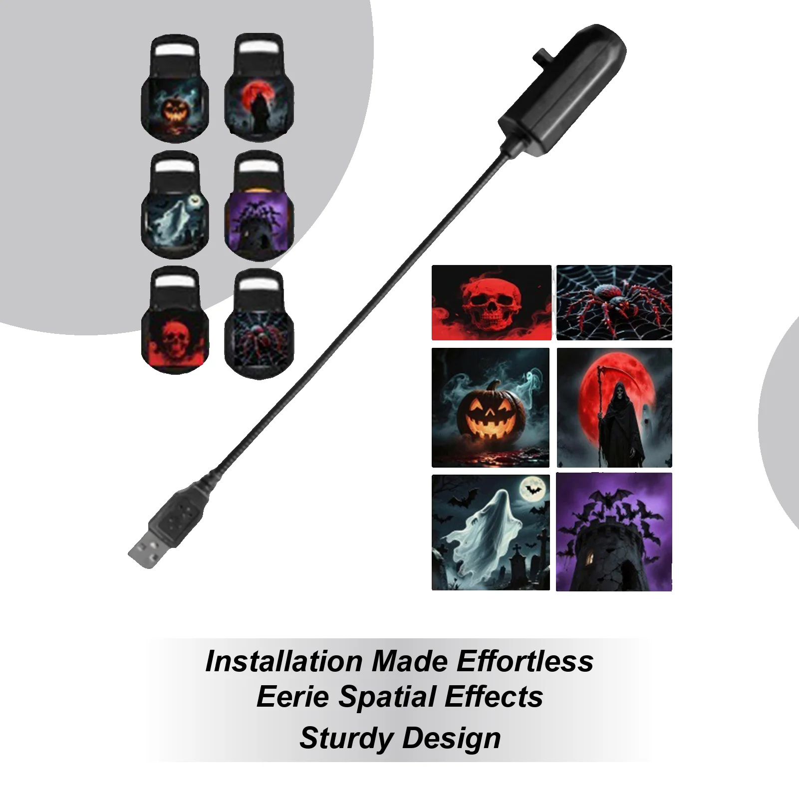 

6 Patterns Halloween Projection Lamp Pumpkin Ghost Skeleton Prints 360-Degree Rotating LED Halloween Decoration for Ceiling Wall