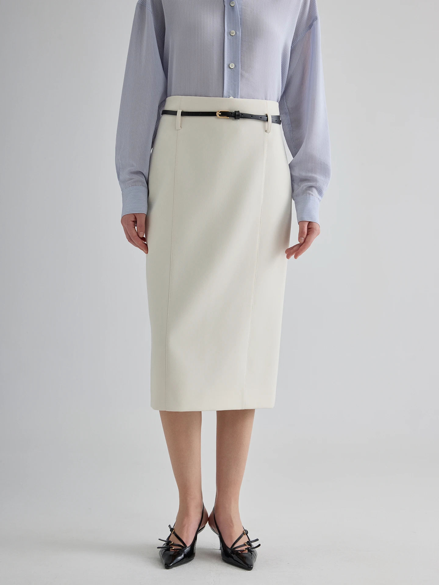 

Юбка-миди Masbello Commute Spring Summer A-Line, женская, белая, средней длины, с завышенной талией, прямая, облегающая, с запахом