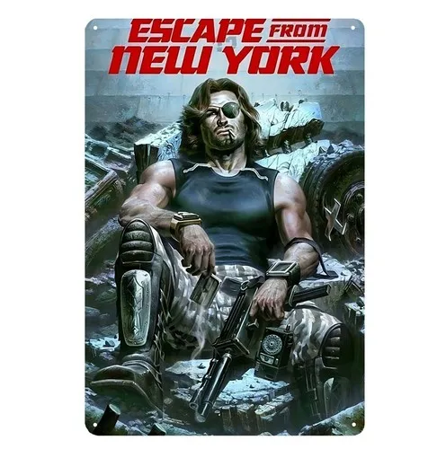 Y1, Placa de Metal Retrô do Filme Escape from New York com Kurt Russell 20x30cm - Alumínio