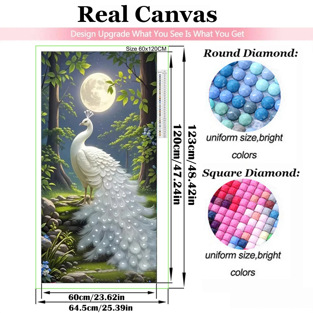 New Arrival DIY 5D Diamond Painting White Opening Elegant Peacock Moon Landscape Full Mosaic Diamond Embroidery Art Rhinestone