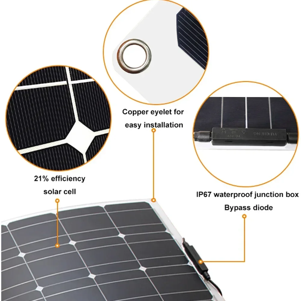 2000W Zonnestelsel Kit Waterdicht Eenkristal Zonnepaneel Camping Rv Home Opladen 12V Met Batterij