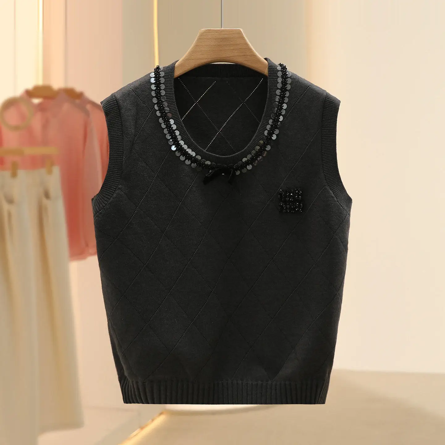 

Универсальный ретро-свитер-жилет с круглым вырезом для женщин, вязаный, весна 2026, новинка, маленький размер, подходит всем