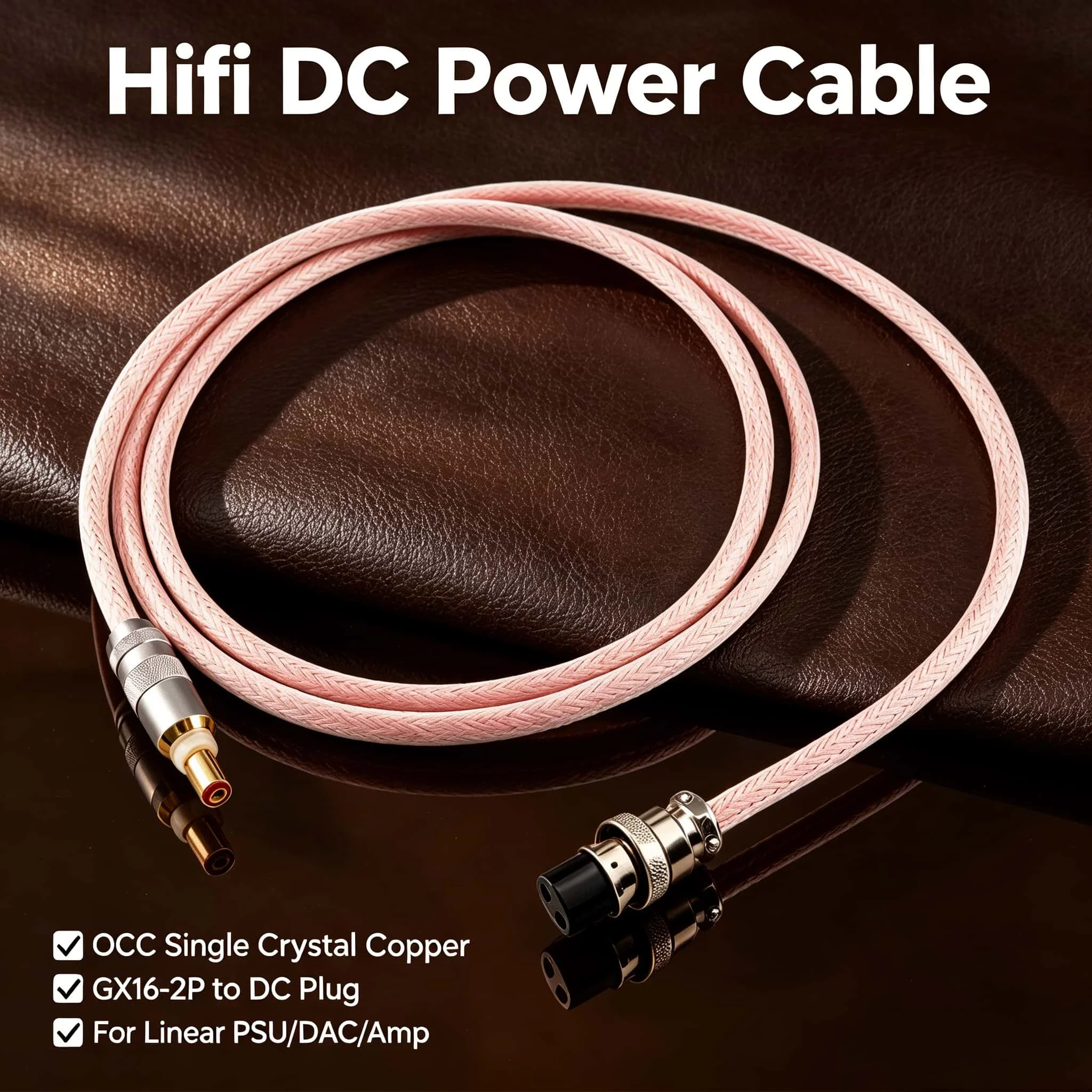 GX16-2P DC Cable OCC Copper 5.5mm 2.1mm/2.5mm HIFI Audiophile Power Cord